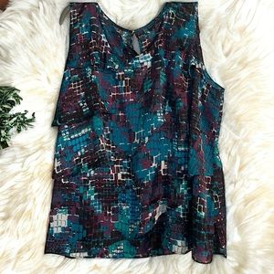 Fashion Bug Teal and Burgundy Patterned Tank Top